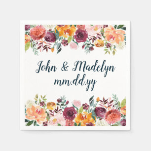 Serviette En Papier Automne Boho Mariage Serviette florale personnalis