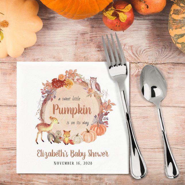 Serviette En Papier Automne Bois Animaux Citrouilles Baby shower (Créateur téléchargé)