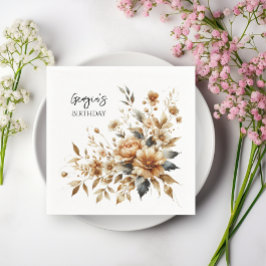 Serviette En Papier Automne Brown Floral Élégante fête d'anniversaire