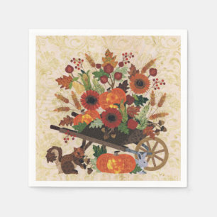 Serviette En Papier Automne Écureuil Rustique Élégant Papier Floral