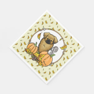 Serviette En Papier Automne Espagnol Tibétain (Brown) Chien Citrouille