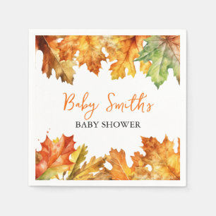 Serviette En Papier Automne Feuilles Aquarelle Personnalisée Nom du bé