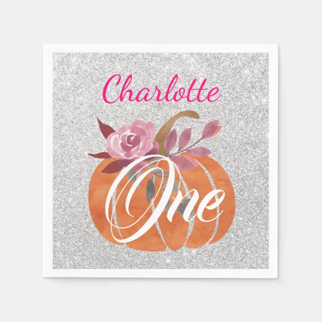 Serviette En Papier Automne Floral Citrouille 1er anniversaire Un arge (Devant)