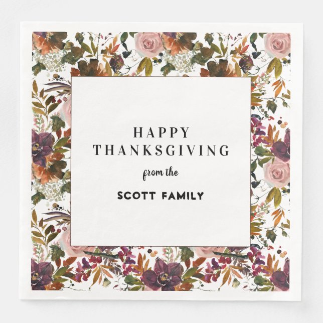 Serviette En Papier Automne Floral Dîner Thanksgiving Personnalisé (Devant)