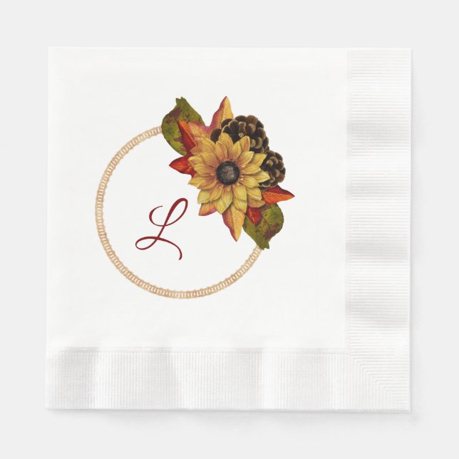 Serviette En Papier Automne Floral Monogramme Papier Napkin (Devant)