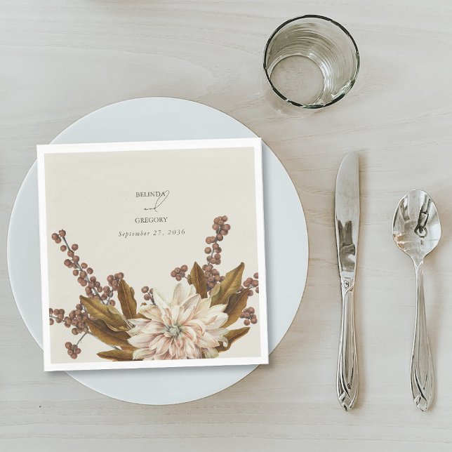 Serviette En Papier Automne Floral Tones Terre Aquarelle Mariage de au (Autumn Floral Earthy Tones Watercolor Fall Wedding Napkins)