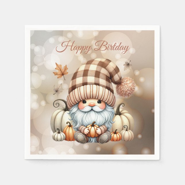 Serviette En Papier Automne mignon Gnome Feuilles d'automne Anniversai (Devant)