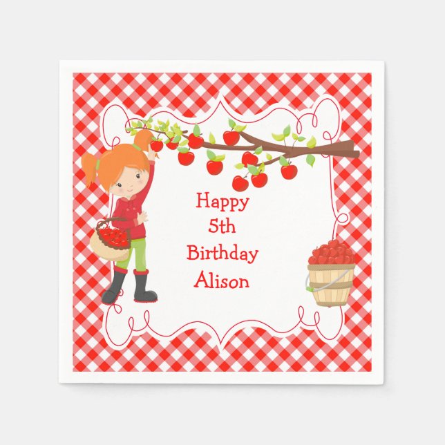 Serviette En Papier Automne Pomme ramasser Cheveux rouges Anniversaire (Devant)