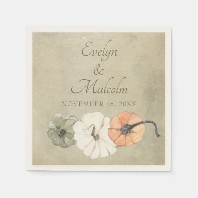 Serviette En Papier Automne Rustique Automne Blanc, Orange Citrouille  (Devant)