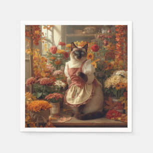 Serviette En Papier Automne Siamese Chat fleuriste arranger des fleurs