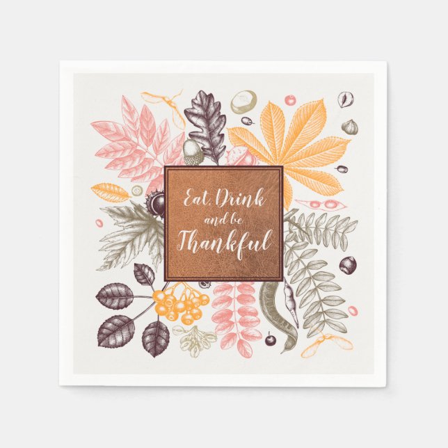 Serviette En Papier Automne Thanksgiving Botanical (Devant)