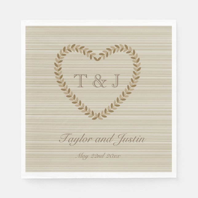 Serviette En Papier Autumn sprig coeur feuille monogramme mariage serv (Devant)