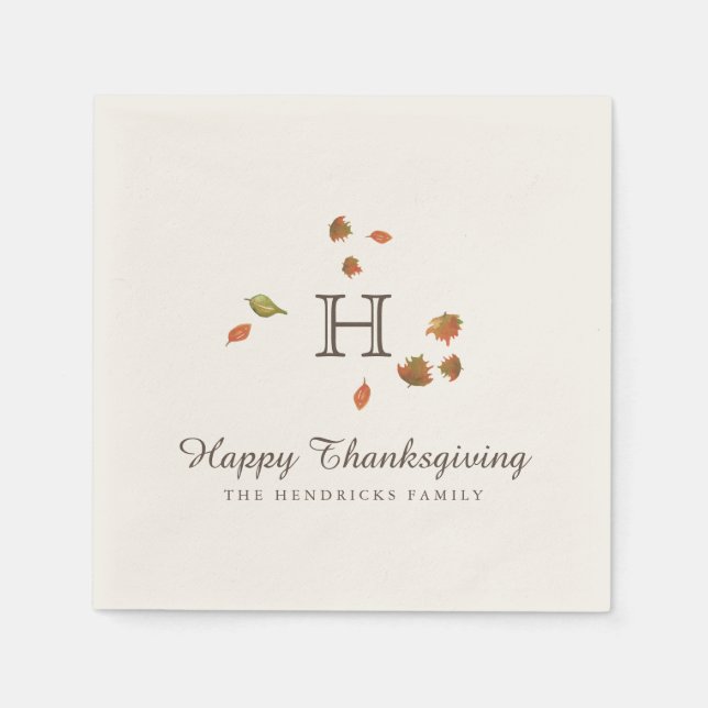 Serviette En Papier Autumn Trees Thanksgiving Monogramme (Devant)