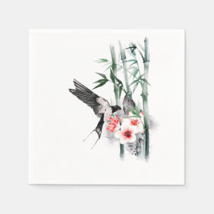 Serviette En Papier Avaler avec bambou et fleurs Classique