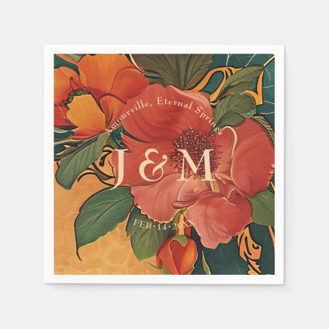 Serviette En Papier 🌹 Avec initiales Rose Romance : Art Nouveau Splen (Devant)