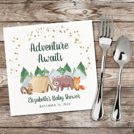Serviette En Papier Aventure Attend le Baby shower des animaux des boi