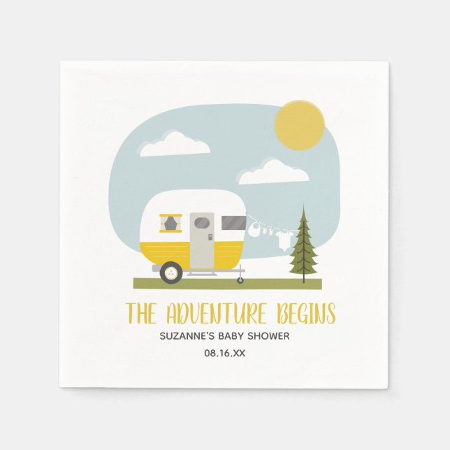 Serviette En Papier Aventure Camper Jaune Rétro Baby shower neutre (Devant)