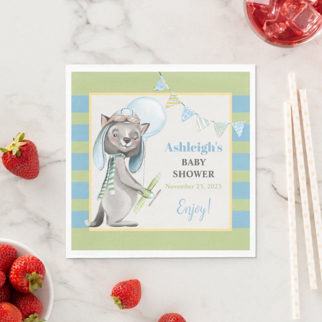 Serviette En Papier Aviateur Wolf, Baby shower rayé (En situation)