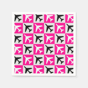 Serviette En Papier Avion à réaction aéronautique rose géométrique