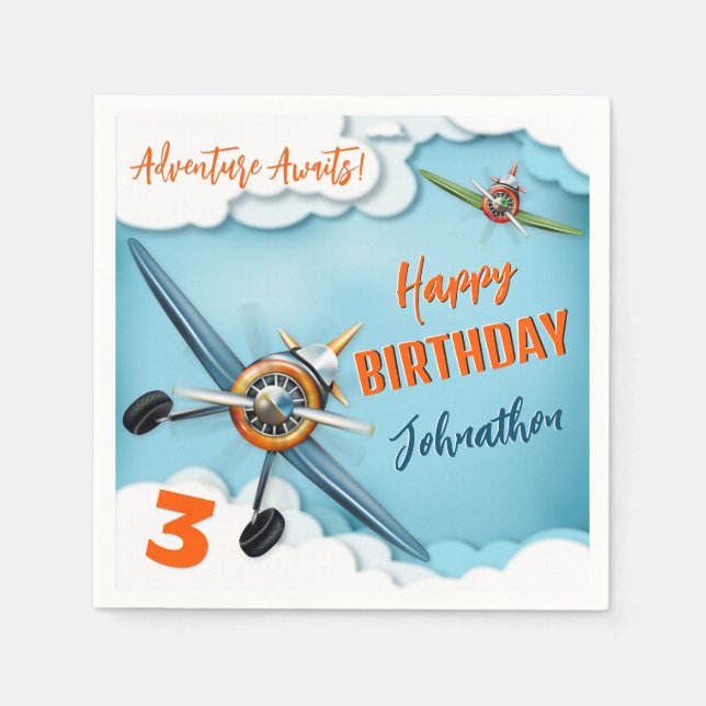 Serviette En Papier Avion Avion Pilote Garçon Anniversaire (Devant)