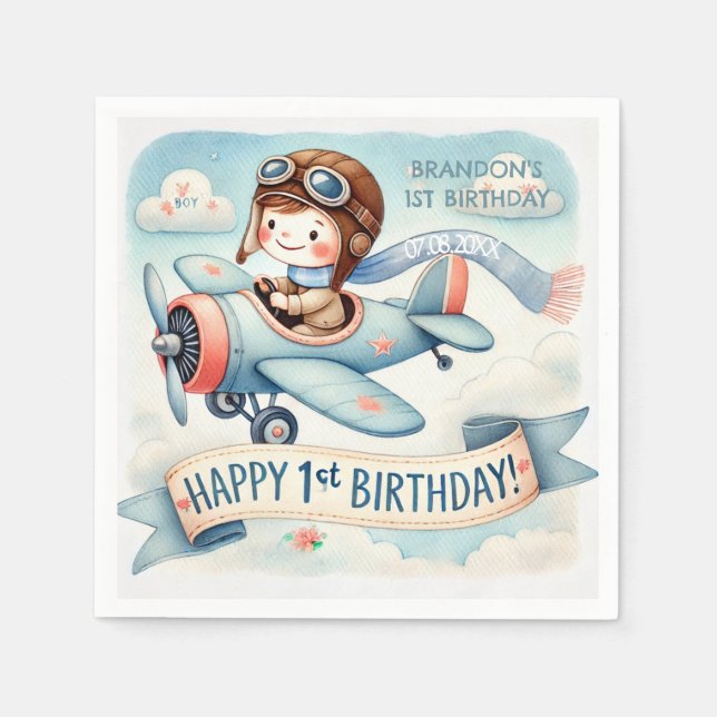 Serviette En Papier Avion Boy 1er anniversaire (Devant)