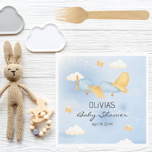 Serviette En Papier Avion, Nuages & Étoiles, Bleu, Petit Garçon, Migno