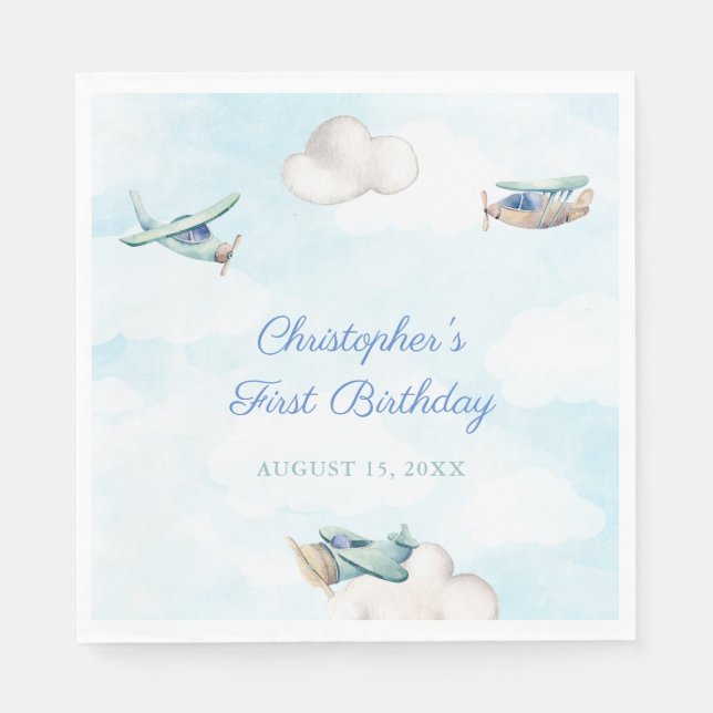 Serviette En Papier Avion Voyage Thème Anniversaire Fête Ou Douche (Devant)