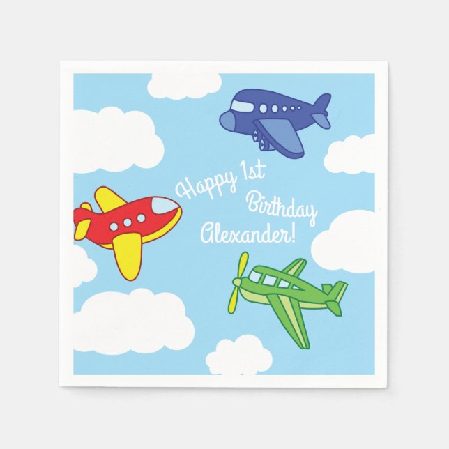 Serviette En Papier Avions et Jets mignons 1ère fête d'anniversaire (Devant)