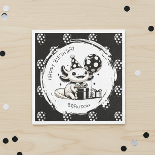 Serviette En Papier Axolotl et ballons noirs et blancs Anniversaire