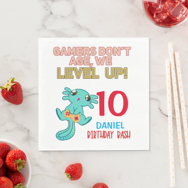 Serviette En Papier Axolotl Gamer Anniversaire Jeu Vidéo de garçon (En situation)