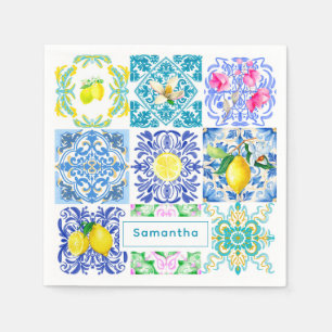 Serviette En Papier azulejo chic sicilien Amalfi Carreaux méditerranée