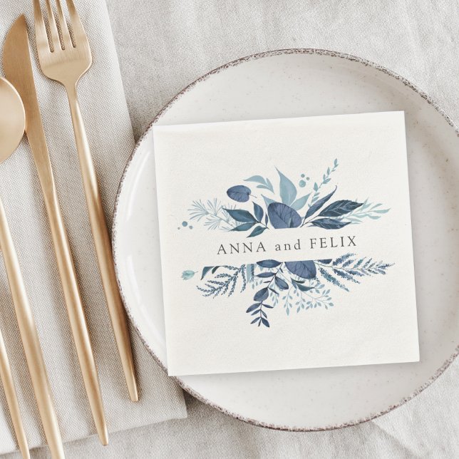 Serviette En Papier Azur sauvage | Botanique Mariage personnalisé (Créateur téléchargé)