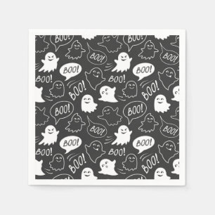 Serviette En Papier B&W Cute Doodle Halloween Motif