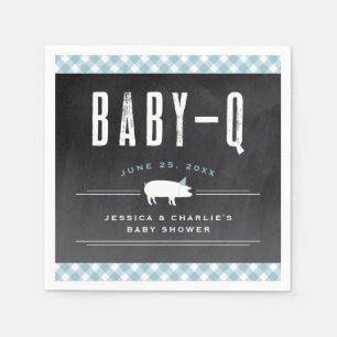 Serviette En Papier Baby BBQ Gingham Bleu Baby Shower Mixte