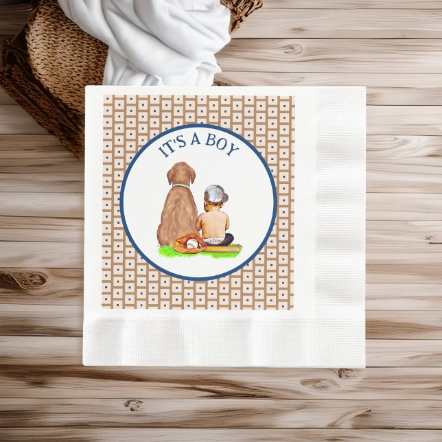 Serviette En Papier Baby Boy and Dog Baseball Baby shower à thème (Créateur téléchargé)