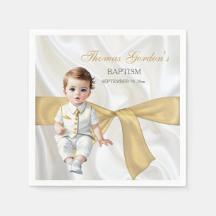 Serviette En Papier Baby Boy Baptism Christening Gold Bow