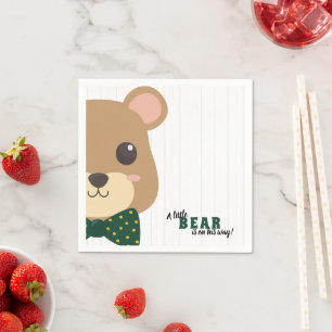 Serviette En Papier Baby Boy Bear Green & Gold Baby shower