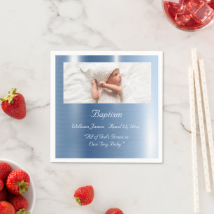 Serviette En Papier Baby Boy Blue Metallic Typographie Baptême