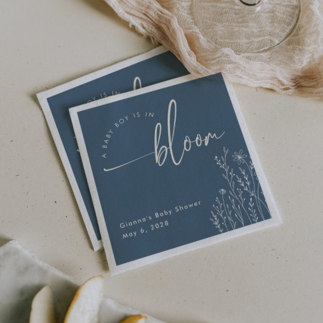 Serviette En Papier Baby Boy in Bloom - Dusty Blue Baby shower Napkin (Créateur téléchargé)