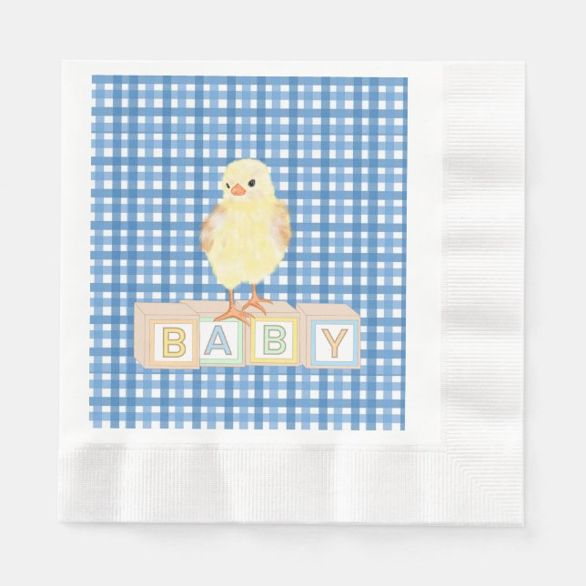 Serviette En Papier Baby Boy Little Chick Blue En vichy (Devant)