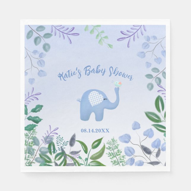 Serviette En Papier Baby Elephant Chanson Baby shower d'oiseaux (Devant)
