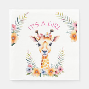 Serviette En Papier Baby Giraffe Floral, C'est une fille BABY SHOWER