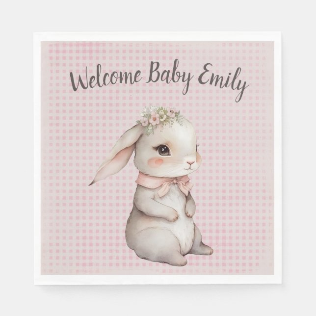 Serviette En Papier Baby Girl Boho Bunny sur En vichy (Devant)