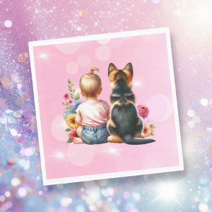 Serviette En Papier Baby Girl et son chiot   Baby shower