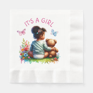 Serviette En Papier Baby Girl et son ours en peluche   C'est une fille