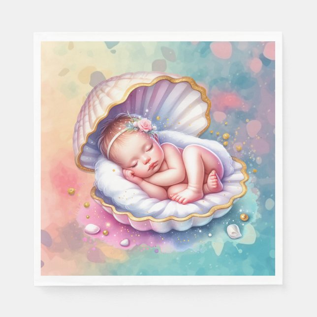 Serviette En Papier Baby Girl in a Seashell Baby shower (Devant)