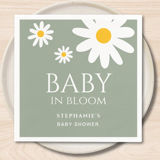 Serviette En Papier Baby in Bloom Daisy Sage Green Baby Shower  (Créateur téléchargé)