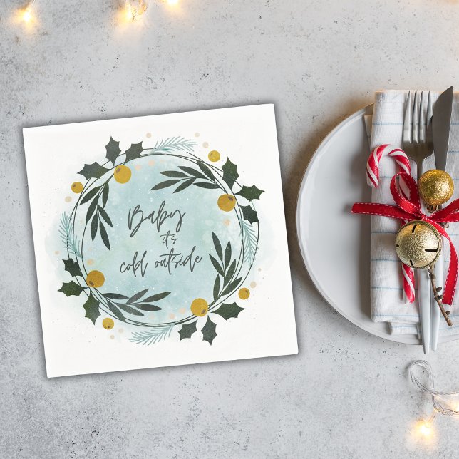 Serviette En Papier Baby Its Cold Outside Winter Blue Gold Baby Shower (Créateur téléchargé)