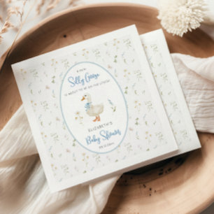 Serviette En Papier Baby shower à cadre bleu floral d'oie soyeux