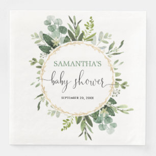 Serviette En Papier baby shower à couronne d'eucalyptus dorés